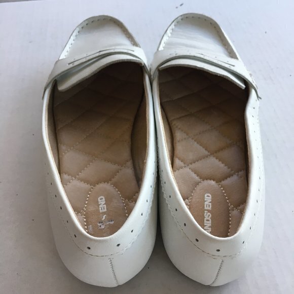 Lands End White Leather Slip On Penny Loafer Shoes - Picture 3 of 5